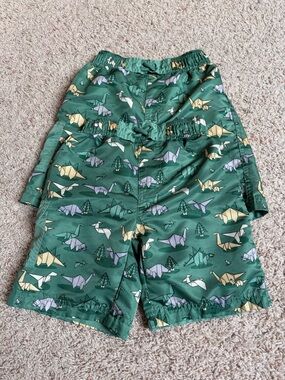 2-UV Skinz UPF 50+ Sunwear Boys Dino Print Green Swimming Trunks Shorts Boy Sz 6